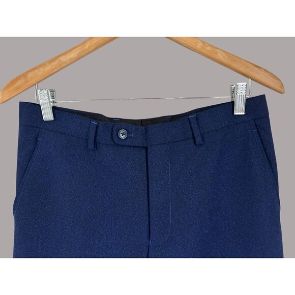 Chuks Collins Mens Navy Blue Tailored Trousers Pants With Button Size 32/30 - Picture 3 of 8